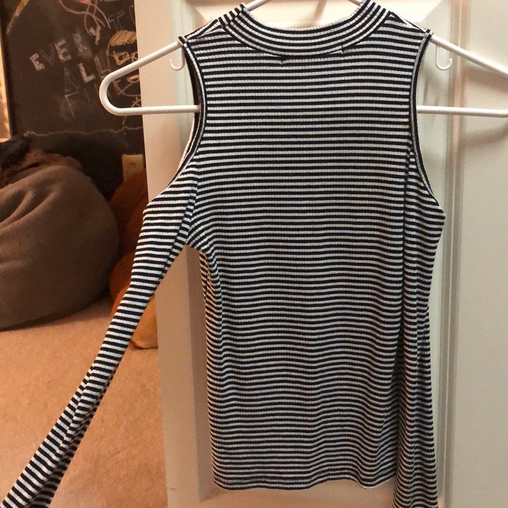 Tight long sleeve off shoulder stripe shirt